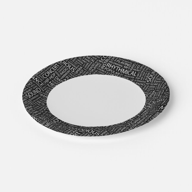 MUSIC pattern word cloud Paper Plates (Angled)