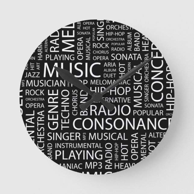 MUSIC pattern word cloud Round Clock (Front)