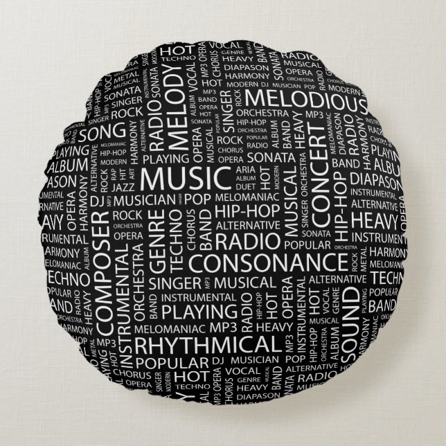 MUSIC pattern word cloud Round Pillow (Front)