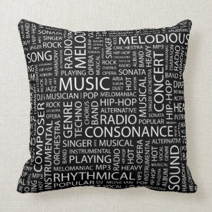 MUSIC pattern word cloud Throw Pillow