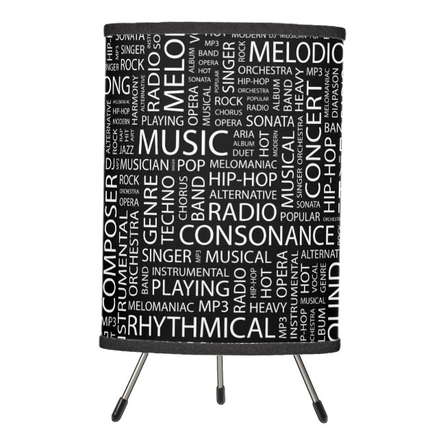 MUSIC pattern word cloud Tripod Lamp (Front)