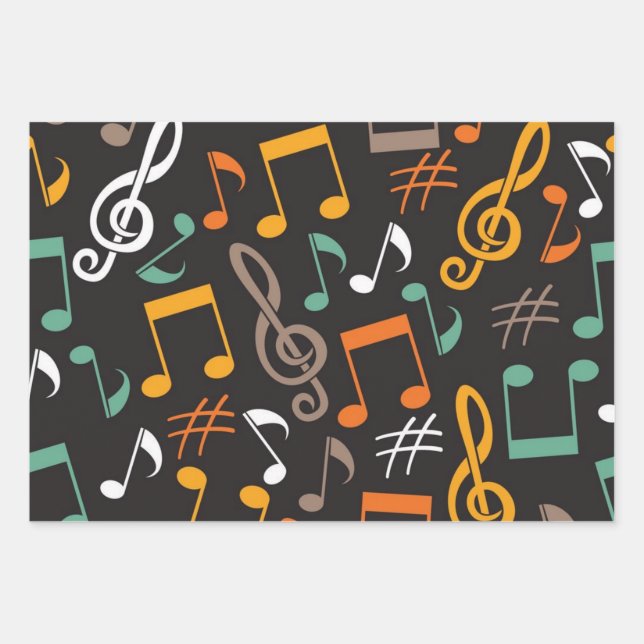 Music pattern wrapping paper sheets (Front)