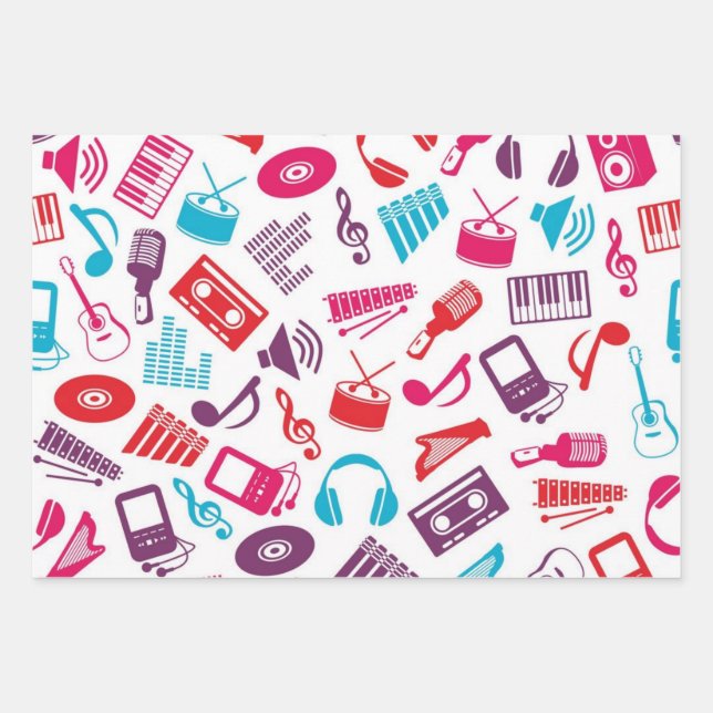 Music pattern wrapping paper sheets (Front)