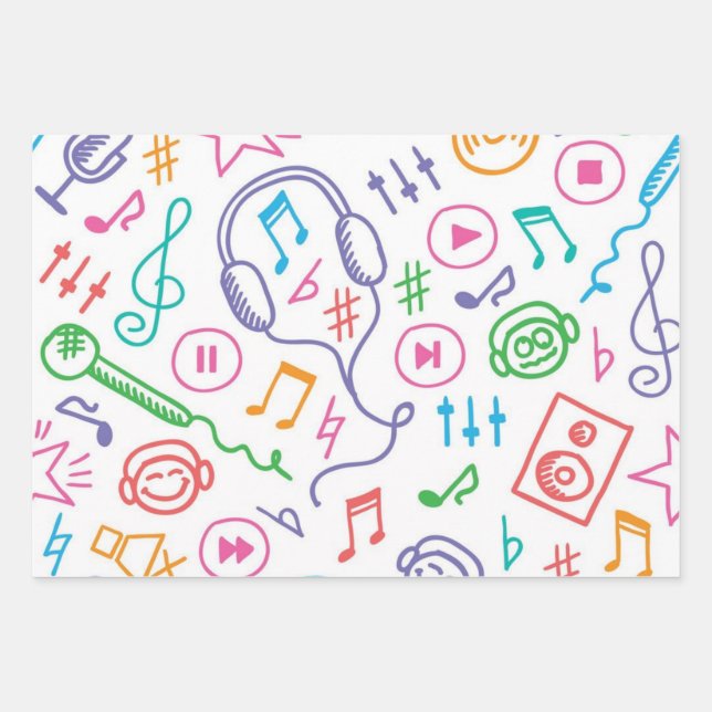 Music pattern wrapping paper sheets (Front)