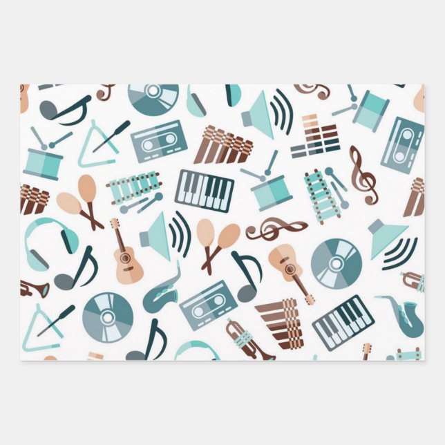 Music pattern wrapping paper sheets (Front)
