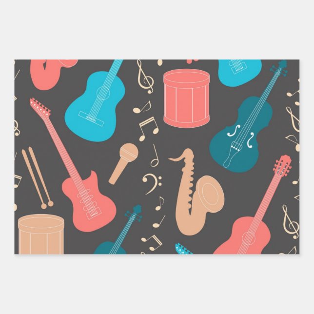 Music pattern wrapping paper sheets (Front)