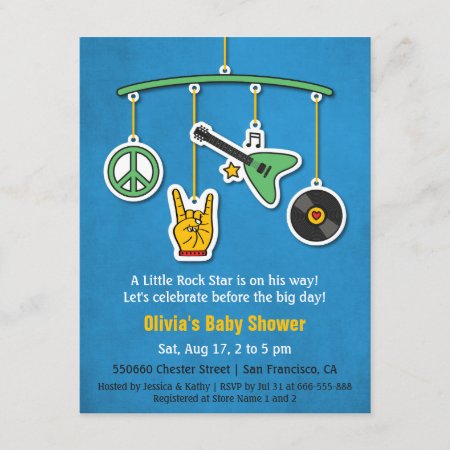 Music Peace Guitar Rock And Roll Baby Boy Shower Invitation