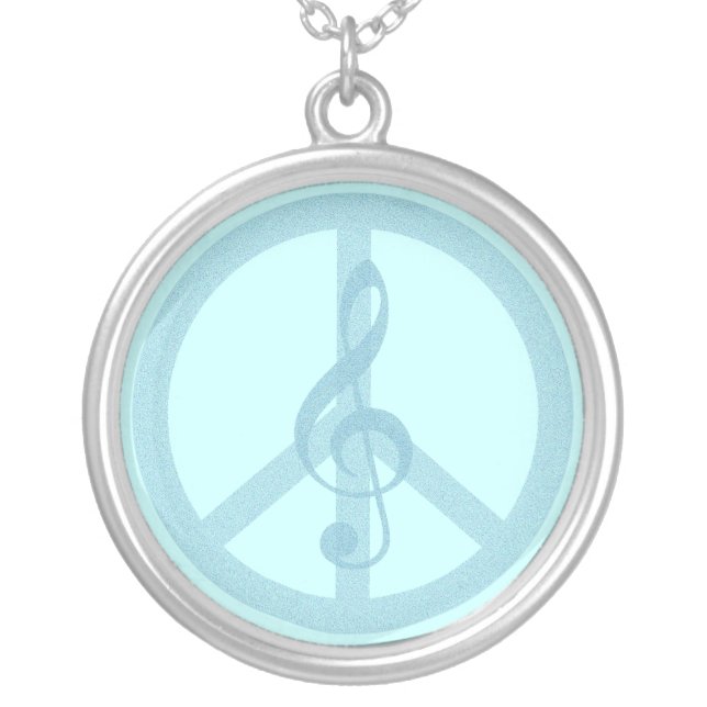 Music Peace Silver Plated Necklace (Front)