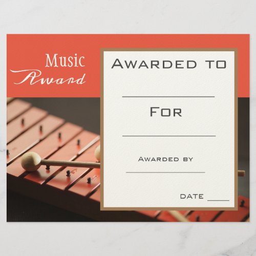 Music Percussion award certificate music teacher