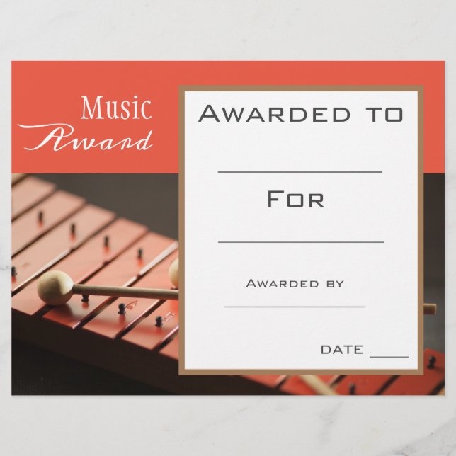 Music Percussion award certificate music teacher (Front)