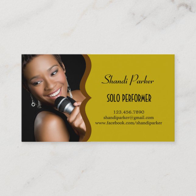 Music Performer Elegant Photo Business Card (Front)