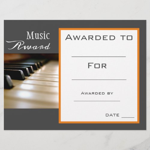 Music piano award certificate music teacher