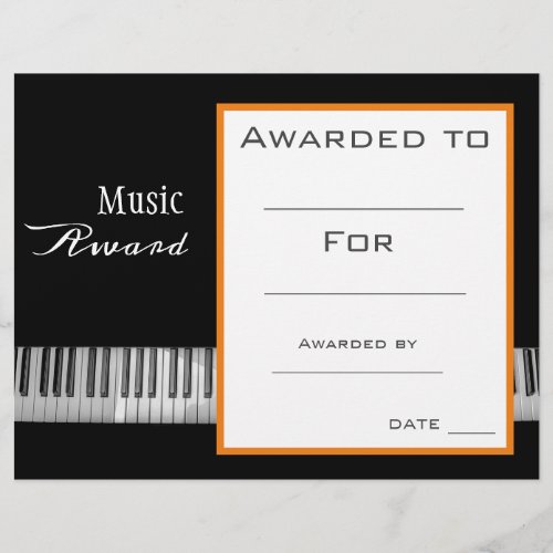 Music piano award certificate music teacher