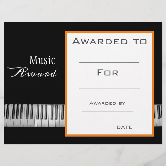 Music piano award certificate music teacher (Front)