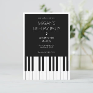 Music piano black and white birthday invitation