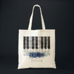 music piano blue roses tote bag<br><div class="desc">music piano floral personalized name bag</div>