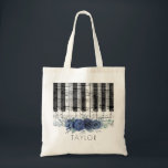 music piano blue roses tote bag<br><div class="desc">music piano floral personalized name bag</div>