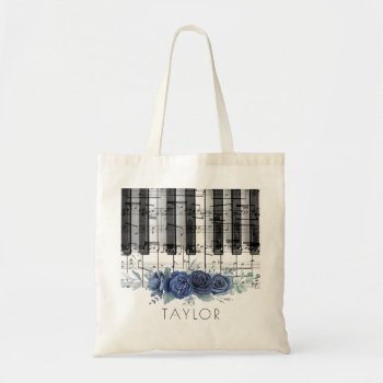 Music Piano Blue Roses Tote Bag by musickitten at Zazzle