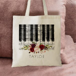 music piano burgundy floral name tote bag<br><div class="desc">music piano floral personalized name bag</div>
