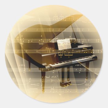Music_piano Classic Round Sticker by 3dbacks at Zazzle
