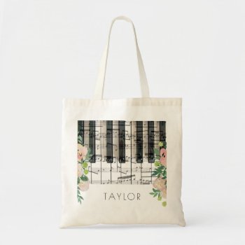 Music Piano Floral Name Tote Bag by musickitten at Zazzle