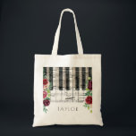 music piano floral name tote bag<br><div class="desc">music piano floral personalized name bag</div>