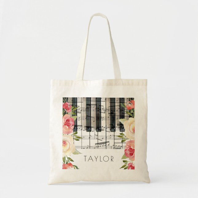 music piano flowers decor tote bag (Front)