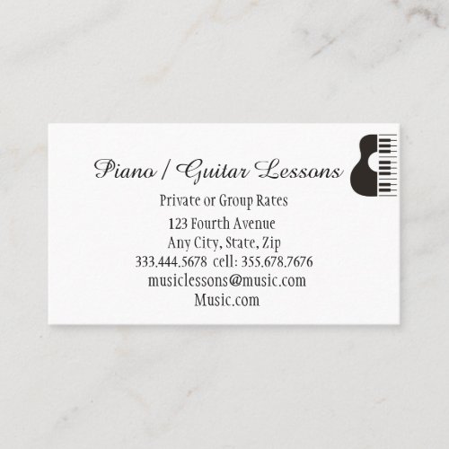Music Piano Guitar Lessons Teacher Instructor  Business Card