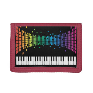 Music piano instrumental keyboard multicolored tri-fold wallet