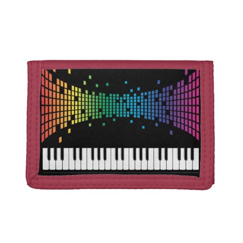 Music piano instrumental keyboard multicolored trifold wallet
