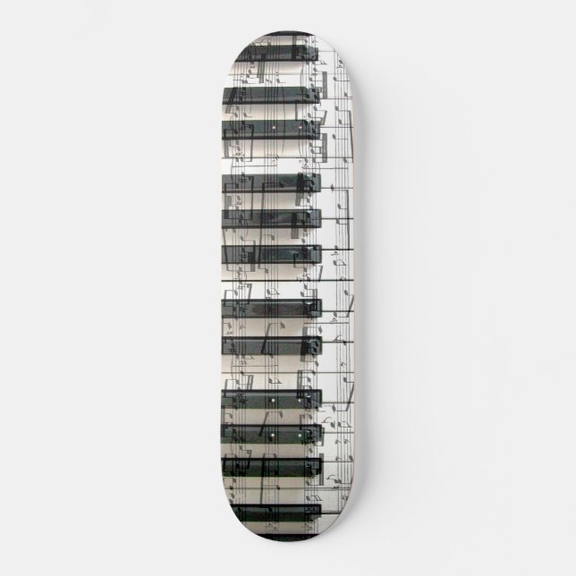 music piano keyboard black and white skateboard deck (Front)