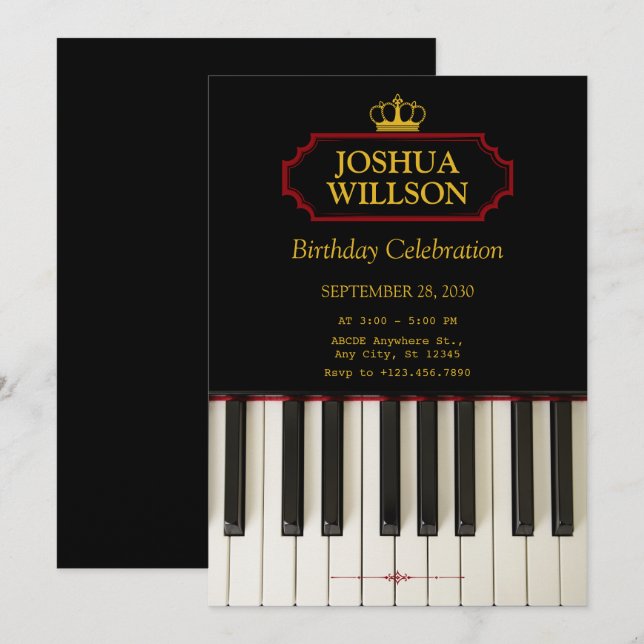 Music Piano Keys birthday Invitation (Front/Back)