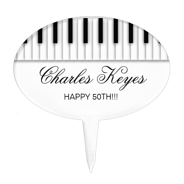 Music Piano Keys Black White Cake Topper (Front)
