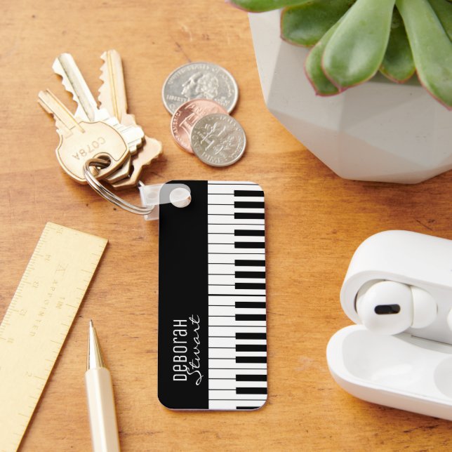 Music Piano Keys Teacher Elegant B&W Keychain (Desk)