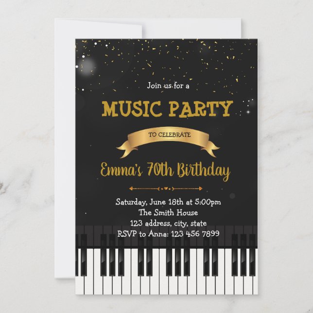 Music piano party birthday invitation (Front)