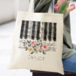 music piano roses on grey foliage tote bag<br><div class="desc">music piano personalized name bag</div>