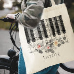 music piano roses tote bag<br><div class="desc">music piano floral personalized name bag</div>