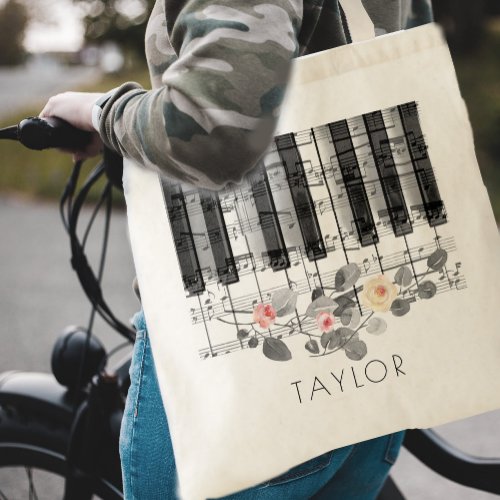 music piano roses tote bag