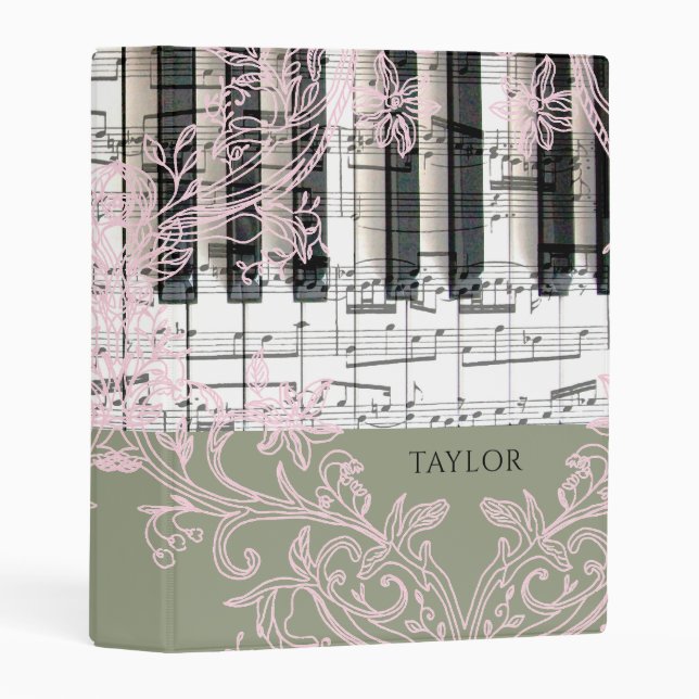 music piano sage green pink design mini binder (Front/Spine)
