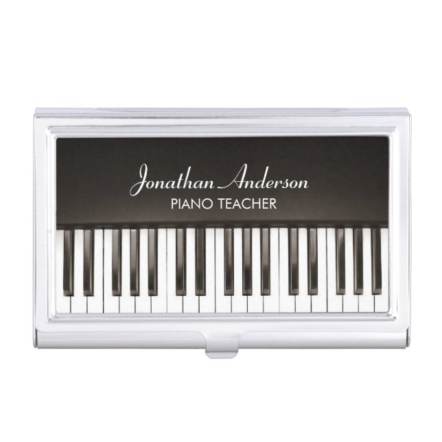 Music Piano Teacher Business Card Holder (Front)
