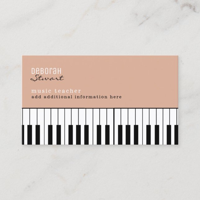 Music Piano Teacher Elegant Dusty Rose Business Card (Front)