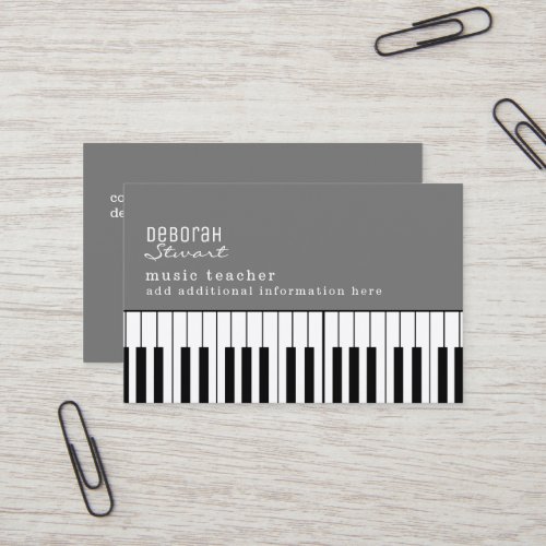 Music Piano Teacher Elegant White Business Card