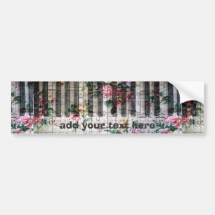 music piano vintage floral bumper sticker