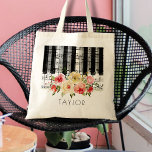 music piano watercolor flowers tote bag<br><div class="desc">music piano floral personalized name bag</div>