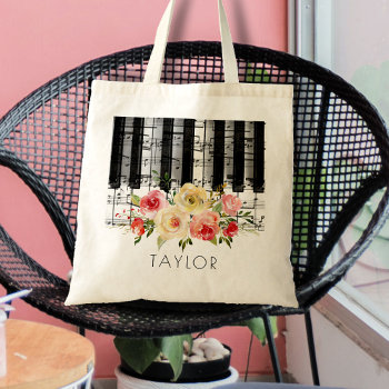 Music Piano Watercolor Flowers Tote Bag by musickitten at Zazzle