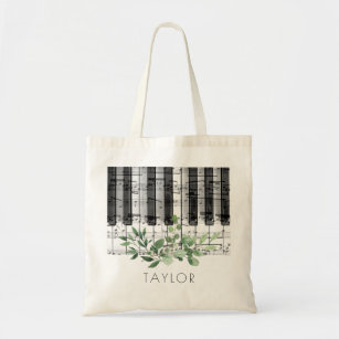music piano watercolor foliage tote bag