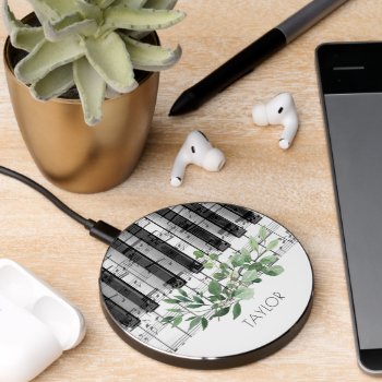 Music Piano Watercolor Foliage Wireless Charger by musickitten at Zazzle