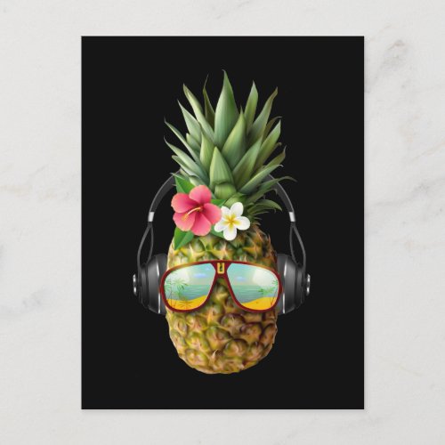 Music Pineapple Sunglasses Headphones Aloha Hawaii Postcard