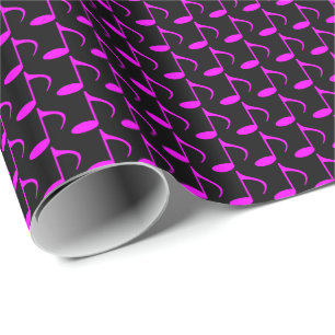 Music Pink Eighth Notes on Black Wrapping Paper