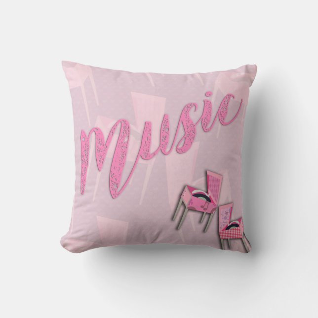 Music Pink Retro Throw Pillow (Front)
